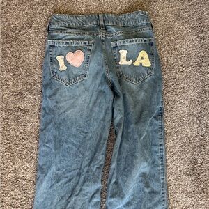 Hollister Blue Straight Leg Jeans with Embroidery